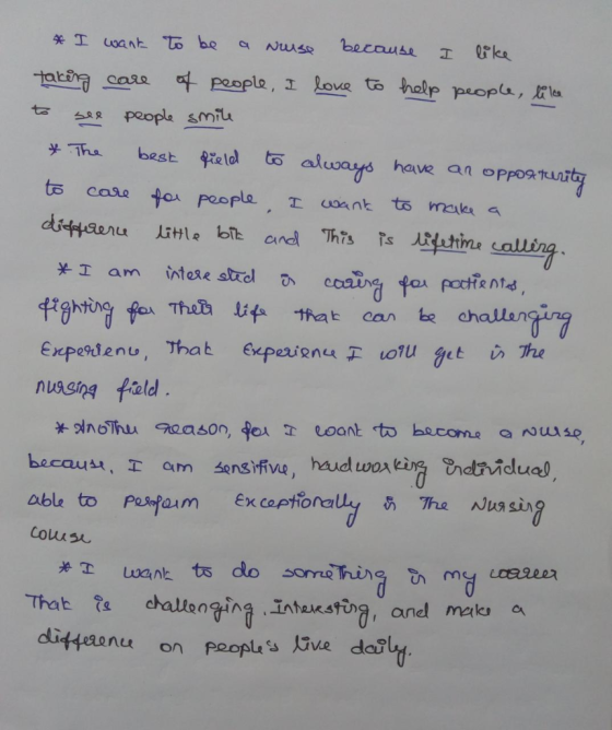 * I want to be a nurse because I like taking care of people, I love to help people, like to see people smile * The best field