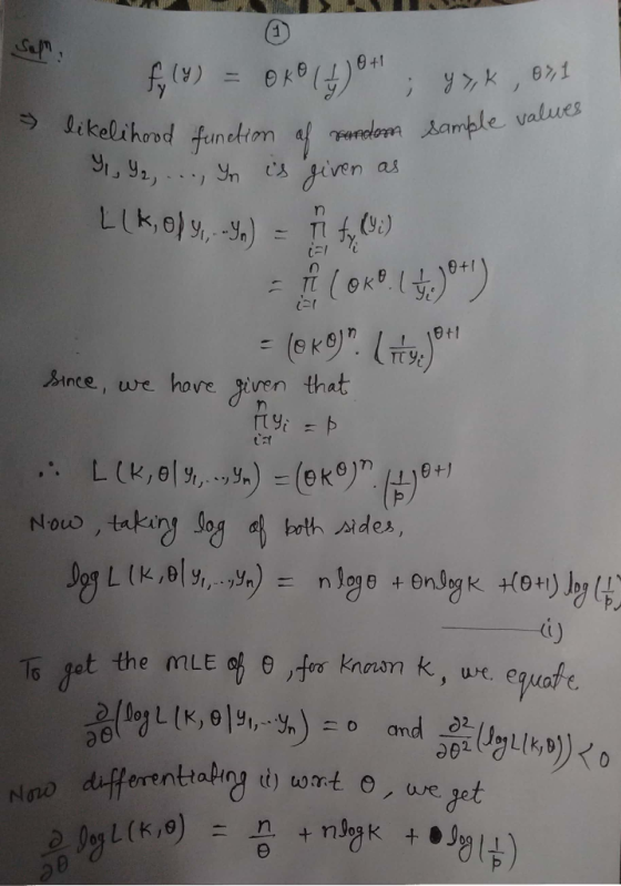 sample values in of random fy (Y) = oko ( 4 ) et ; y 7,K ,871 likelihood function of random sam 9, 92, ..., Yn is given as LI