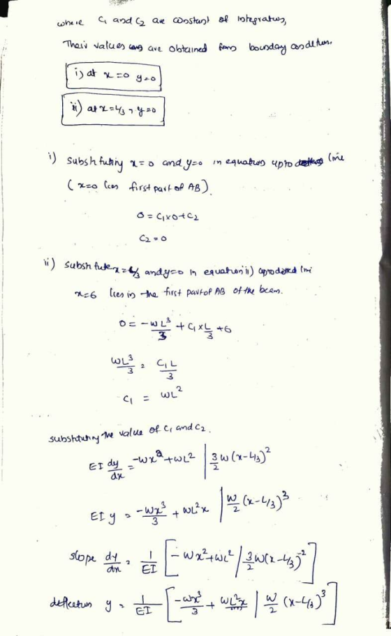 where from boundary condeton i at x =0 =0 slope de ELWx a and C2 are wostant of integratwy, Their values con are obtained ii)