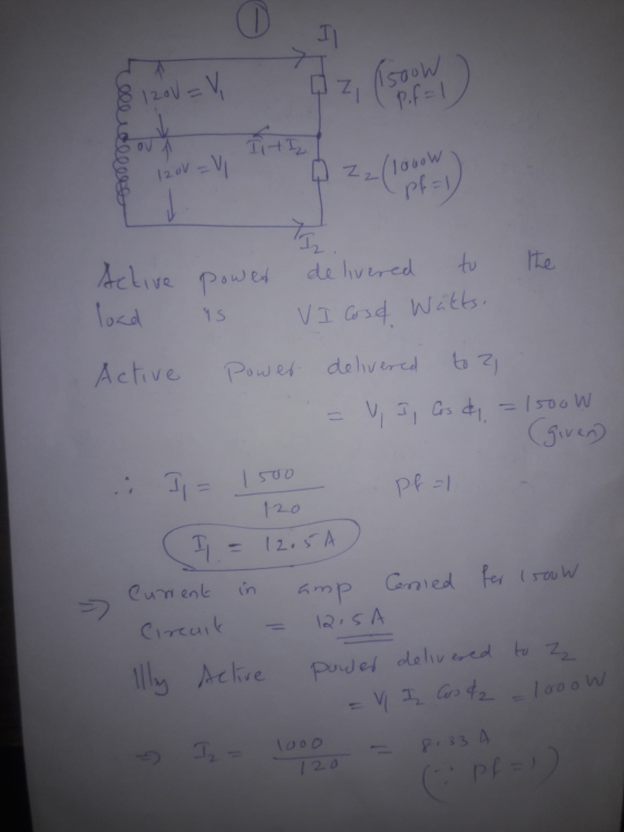 helldeles llouow the Active load power Y delivered to VI Corse Watts. Active power delivered to Z = V, I, Cos d =1500 W given