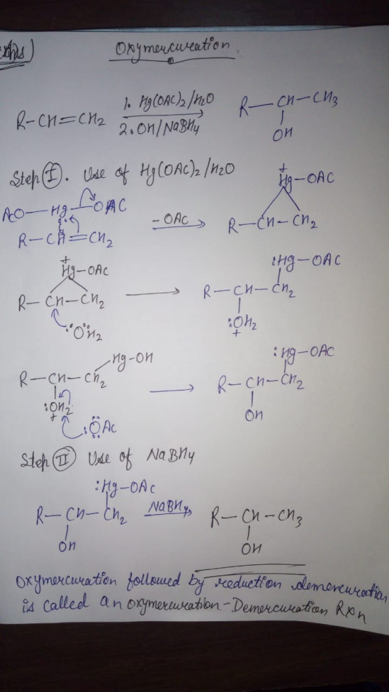 Oxymercweation R-CH=CH2 2. On/ NaBhly lo ng COC2/10 frch-CN3 A 애 Steph. Use of Hg COAC)2 / 420 tig-OAC AO-HI LOC Tg-OAC ng-on