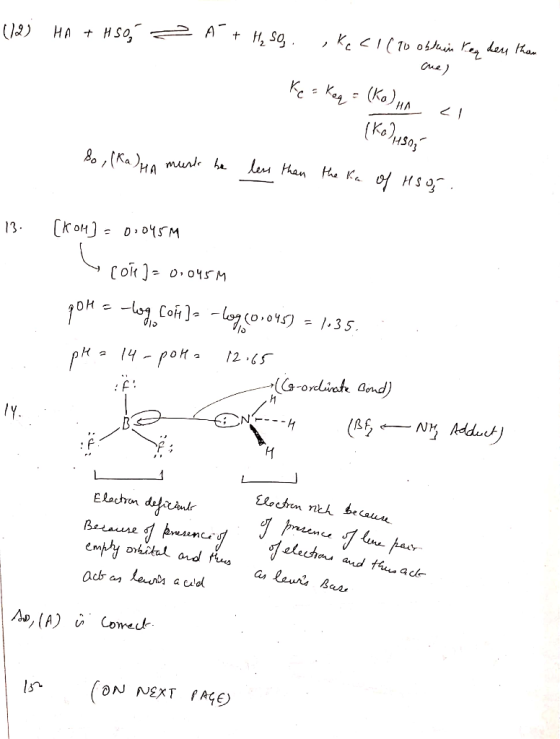 (2) HA + HSO - A + H₂SO . ,Kecil to obtain reg den than 1 cue) 1. Ke = keq = (ka) un (ка),зо, So, (ka) HA munks he less than