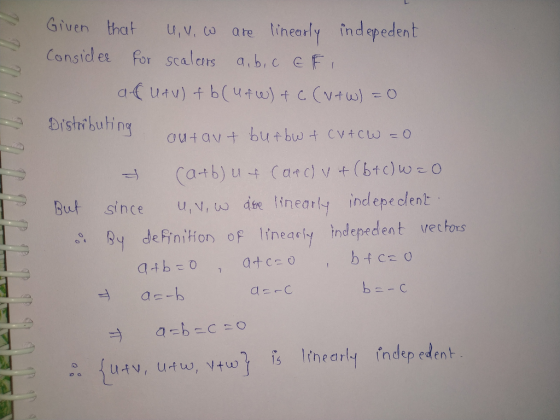 u, V, Co are linearly ind epeden t Conside足for Scalens alb ce Fi brshbuhing But since u,dse linearl ind epe clent deh,nition