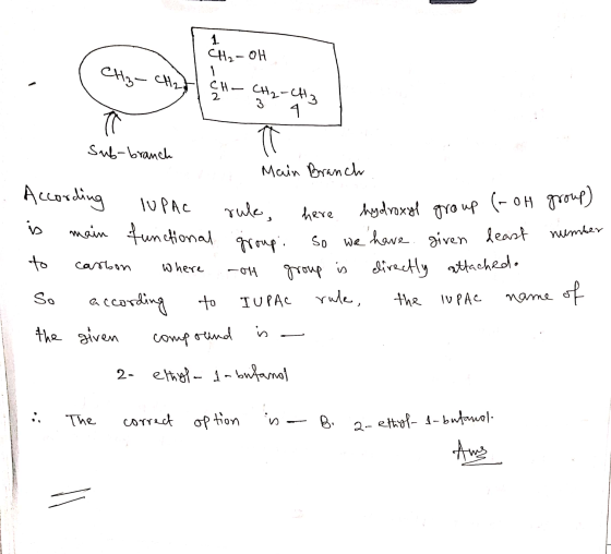 1 CH. -OH CH₂ - CH2 CHE 32-CH3 A - here hydroxyl group (-OH group) sub-branch A Main Branch According IUPAC rule, here hydrox