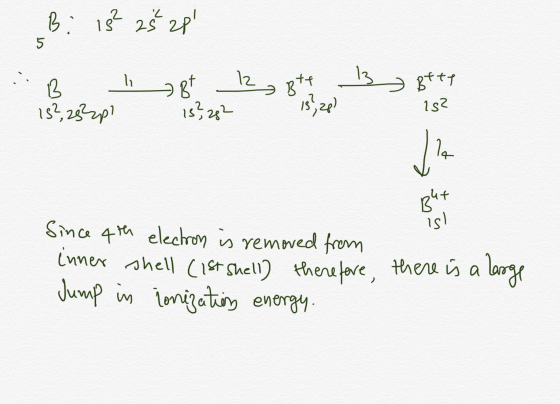 B: 18² 2ő zp B 8t 12g Btt 3 Bett 152 152,28228? is? 282 18 zp) Since 4th electron is removed from enner shell (1st Shell) t