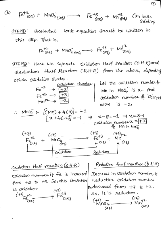 Cb) n basic STEPO Skelectal onic equalion shoud be u^itten in this stip. That is, STEPD- Here we Sepande Oxidator Half Reacho