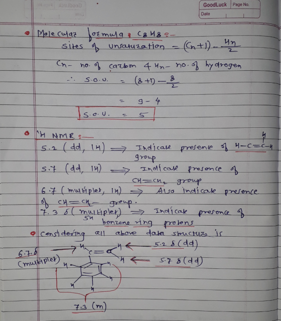 M uibona Good Luck Page No. Date Molecular formula a C& H80- sites of unsaturation - ((n+1) un I Cn- no. of carbon 4 Hn- no.