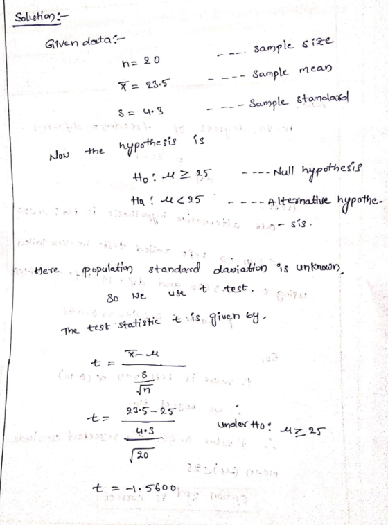 Soluetio Given dlata --. Sample εǐ2e ha 20 = 23.5. Sample meaり ample tanoloxol Null hypothesi - - -- Altesnative hypothe- 妨er
