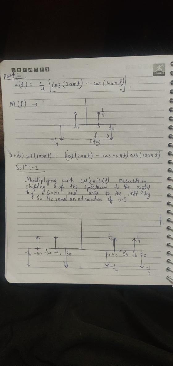 BANGUR SMTWTFS polt a Cus (2ont) - cus (yout) Date MCf) 2 m(t) as (100nt) = (cos (zont - cas yout) ws (1000) Solh.-1 Multiply