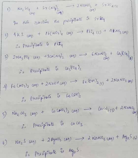1) Na, Son & So CNG) 2 Nano & Sosoais CQ9) 09 cag) go this reaction the preuptate is so sog 2) 4KI cag) & 16(NO3) (ag) - 8654