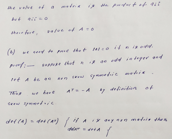 a matrix is the product of air the value of but air=0 therefore, value of A=0 (6) to 111=0 is odd. we need prove that it an s