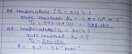 AT temperature T212 c rate constant Ki z i,Y10 m s 273.15t 212 u85.15 K pt temberce turelT rate coustu ut T-574.15 K .314 3k1