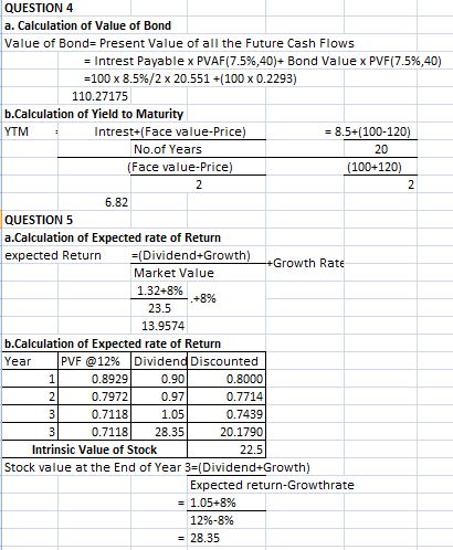 QUESTION 4 a. Calculation of Value of Bond Value of Bond= Present Value of all the Future Cash Flows = Intrest Payable x PVAF