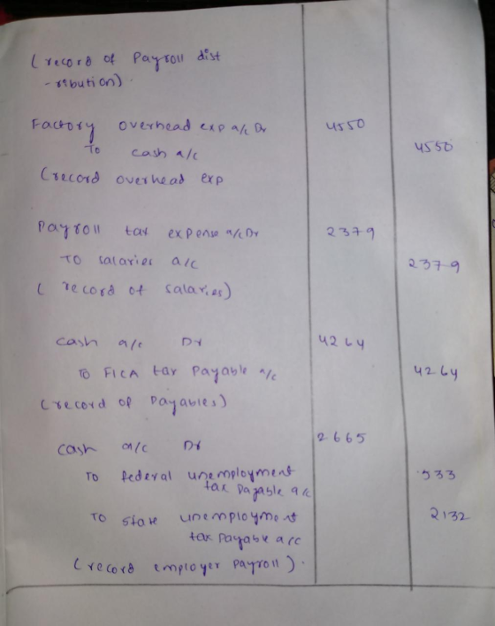Payroll dist (record of -ribution) usro Factory To Crecord overhead exp akor cash al overhead exp 4550 су 10 il tay exponge /