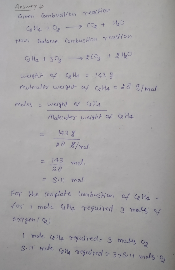 Answer Given combustion reaction Ca Hq +0g - CO + H₂O Now, Balance combustion reaction Ca HQ + 30 210 g + 2 H₂O weight of Ca