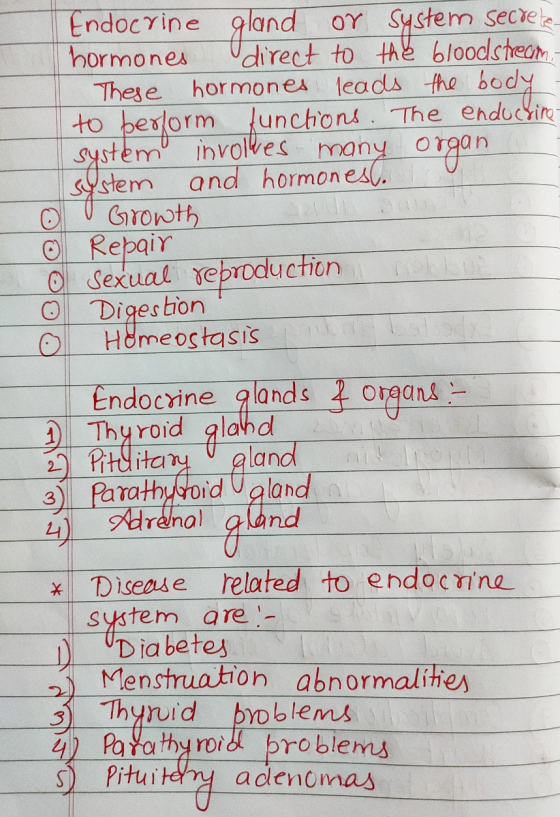 Endocrine gland Oy System secrete hormones direct to the bloodstream These hormones leads the body to berform functions. The