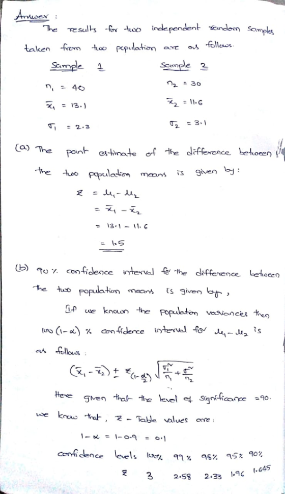 taken m oo Scmple 2 n,=40 201 (a) The Pont os-tinote of the dffevence be hoeen =1.5 (b) on4;deoce mevel-r-te difference letoe