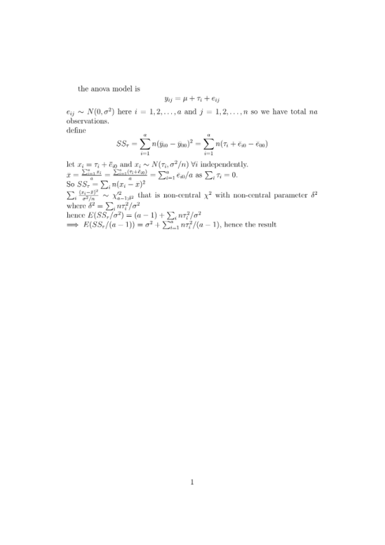 the anova model is eij ~ N(0, σ*) here i-1, 2, obscrvations define , a and J-1, 2, , n so we have total na let z,-Ti + ēio al