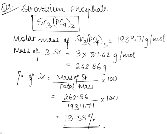 Strovetium phonhole Svlea 193.7gal Malar Maus o3 Sr 3x 87.62 9/mot 262.86 Sr Mass of Sr X Total Mas 262.86 1934.71 13. 58