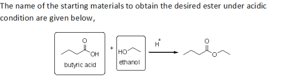 The name of the starting materials to obtain the desired ester under acidic condition are given below,