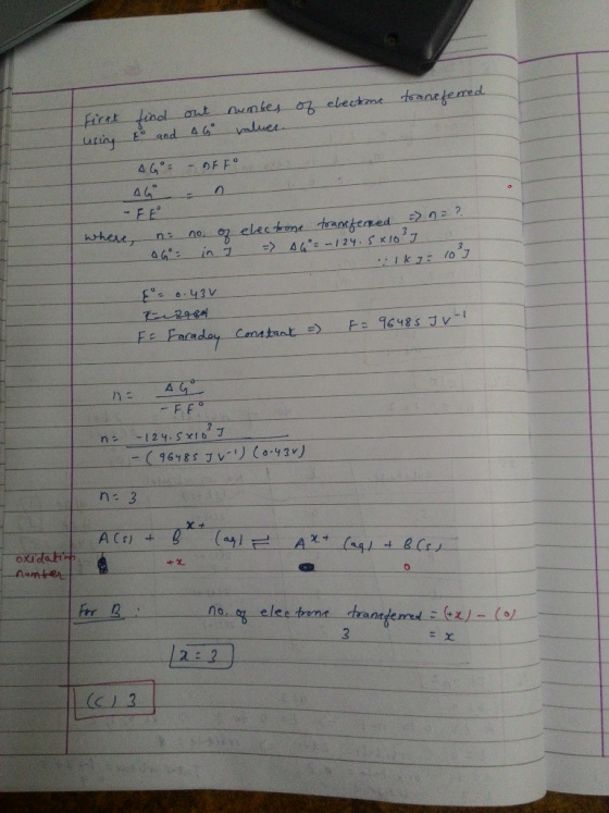 First using find out to and AG number values. of electrone transferred. AG - OFF FE where, no no, of electoona transferred =