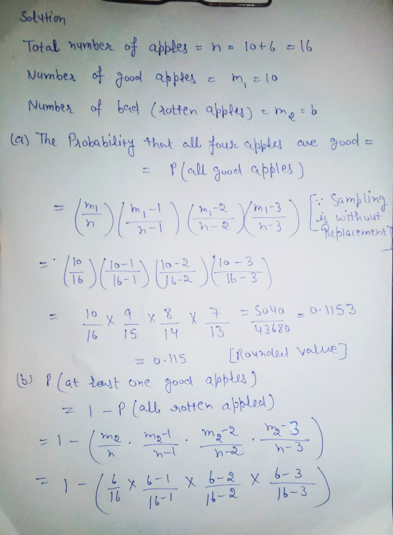 melo Solution Total number of apples e ho lot6 e 16 Number of good apples Number of bad (rotten apples) e me = b (a) The Prob