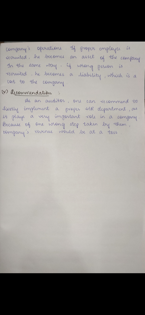 companys operations. If proper employee is recruited, he becomes an asset of the company. In the same way if wrong person is