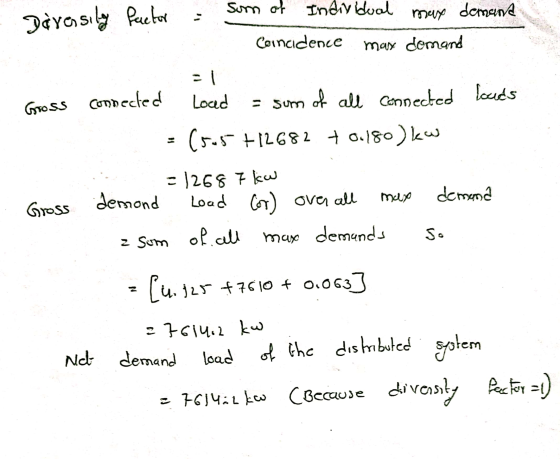 ray Sumo Darasily factor Sum of Individual demand Coincidence may domand =1 Gross connected Load of all connected loads (5-55