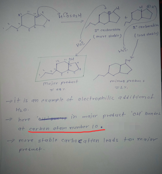 2 2° carbocation 30 cqrbocatHon more stable) (less steble) H2O H OH 12 6 7 major produccf minas prodeee t 2Y. it is an exqmpl