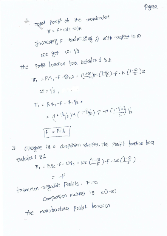Pagera Tolal porofit of the manbacture π = ft wll WM Increasing F , Maximizing it with respect to o we get w: la poobil fonct