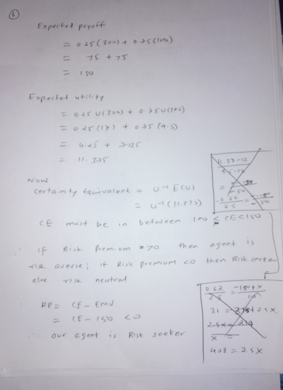 есте 33 -12 certainity quivelentEC) C E Risk Prem um 7then aent s x, our G5ent is Rsk seeker