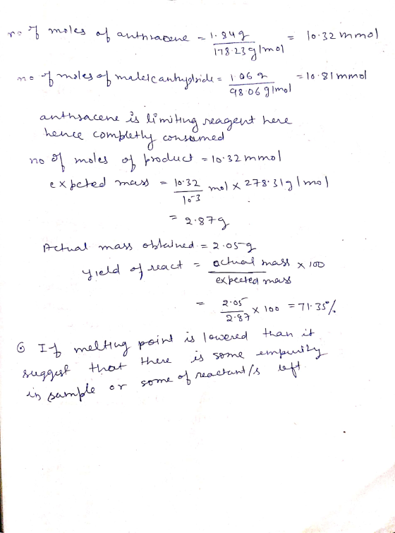 . . 98.06 g/mol noof moles of authlanene al sug = 10.32 mmol 178.23 g/mol no of moles of mebel Cantryside = 1:06 r = 10.81 mm
