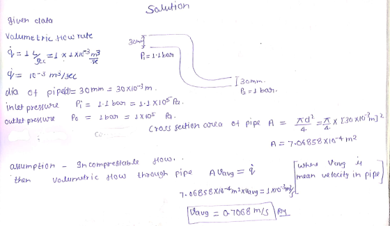 Salution giueh clate 30m día of plP4に30mm-30x0-3 m outdat p 4- Aニ7-06 858 X 10-4 m2 then maan ve locily in pipo