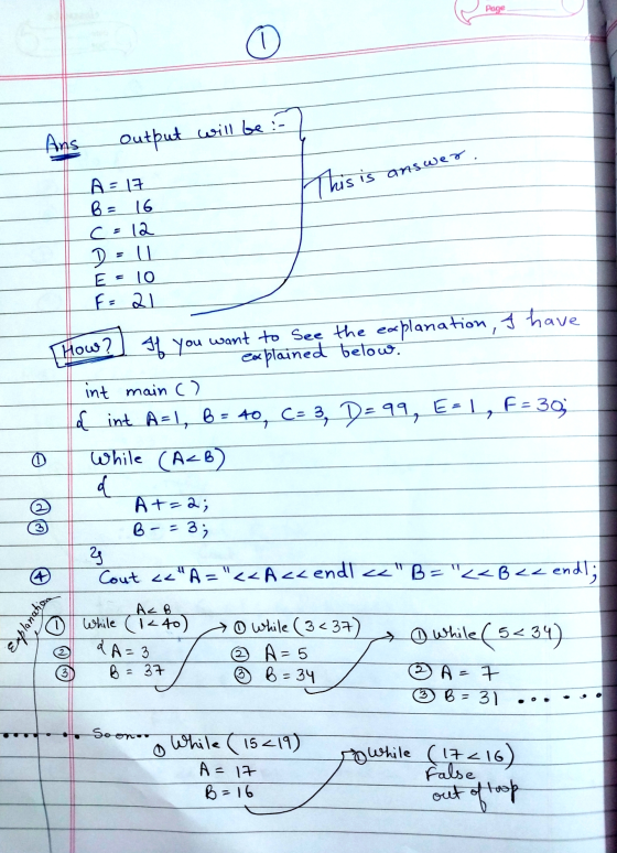 Page Ans output will be :-) answer This is us is A = 17 B = 16 c=12 D-11 E = 10 F = 21 How? If you want to see the explanatio