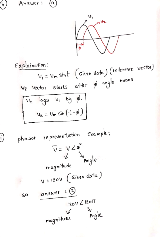 Ahswer: (a) U2 Explaination V, Um Sint (Given data ) (rekrenre vecfor) Vz vector starts a伙r angle V2.um sin (t+) pha sor re p