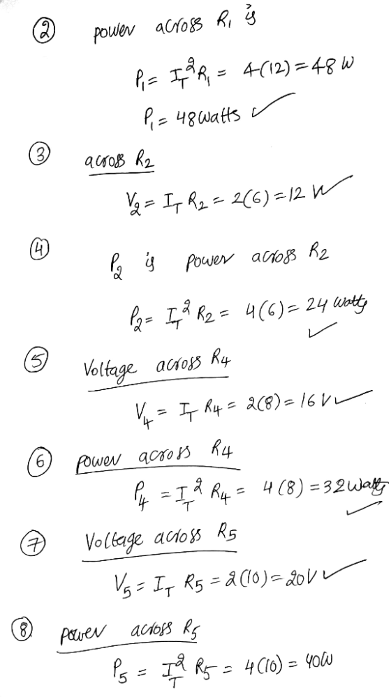 2 Pole 408 R 3 P= I & R = 4(12)=48 W P = 48 watts © across R2 Va= Ip R2 = 2(6)=12 W la power across R2 P2= I2 R2 = 4(6)=24 wa