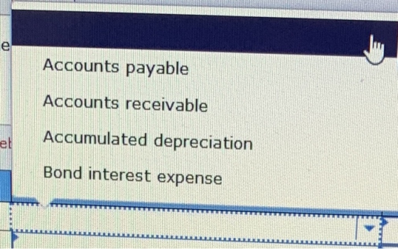 Accounts payable Accounts receivable Accumulated depreciation Bond interest expense
