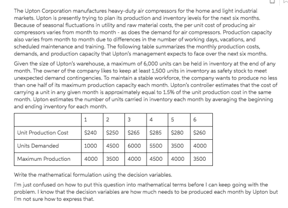 The Upton Corporation manufactures heavy-duty air compressors for the home and light industrial markets. Upton is presently t