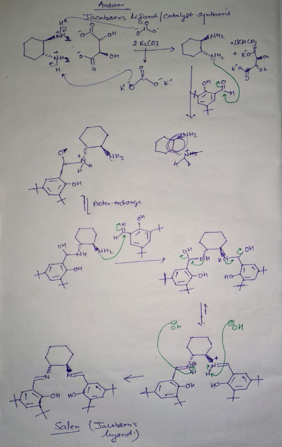 Answer Jacobsens Ledand/Catalyst synthesis الن هالة. لأن NH2 2 K2CO3 +2kHica X 14, + OU INH Proton-exchange OH H con H1 on H