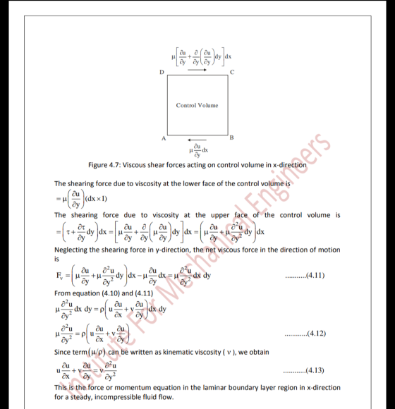 Control Volume Figure 4.7: Viscous shear forces acting on control volume in x-direction The shearing force due to viscosity a