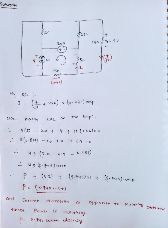 Solution Zirn 25n + 1703 vistu 20v + TA 46) I 15r. (0.46) By kel : I - +0.46) -0.871) Amp (7 Now. the loop. Apply RUL im 5 (I