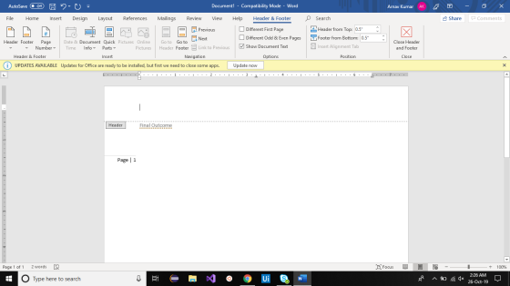 Arnav Kumar AK - 0 x Comments Share AutoSave Off 0 - Document1 - Compatibility Mode - Word File Home Insert Design Layout Ref
