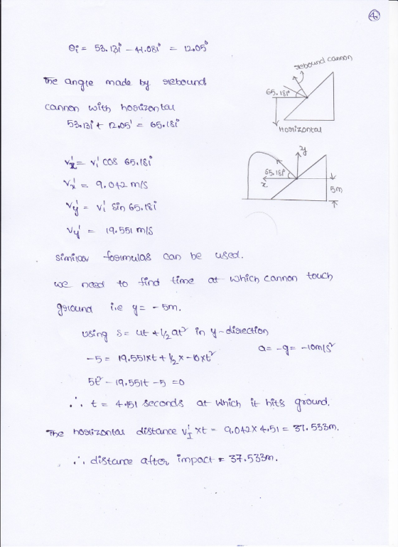 canor the anqte mada b sebound 65, lef 2 下 fnd i at which cannon touch The hogizontu distance v xt- q,042x451-31, 555m) distc