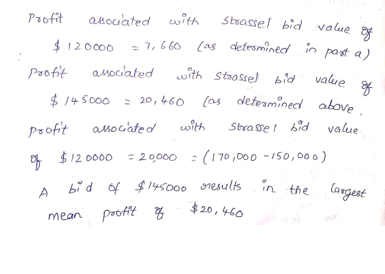 Profit associated with stoassel bid value of $120000 = 7,660 lois determined in pastaj profit associated with Strassel bid va