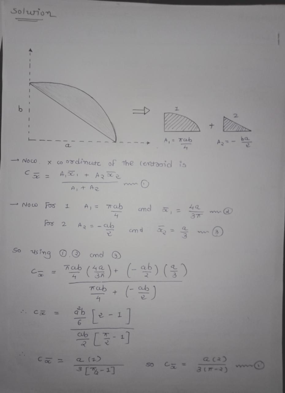 Solution b 1 + ba. A = Tab 4 Az = - a Noco x coordinute of the centosid is A,00, + Azoa O A+ AR w → Now For 1 and A = Tab 4 A