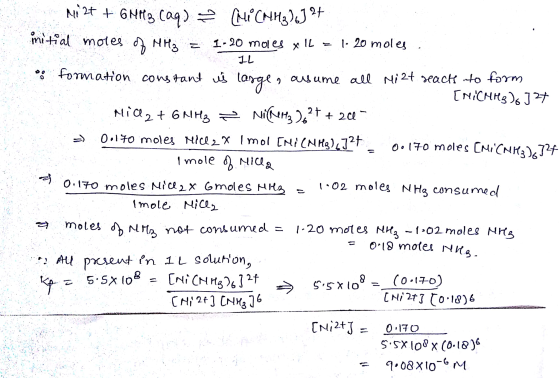 Mei 2t + 6MH3.Cag) = (Mi CN113)J 27 initial moles of MMA z 1-20 moies x 1L = 1. 20 moles 1L o formation constant is large, au