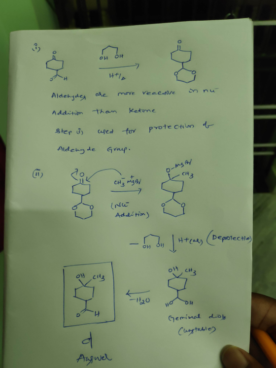 OH OH Hels Aldehydes in nu more reactive a e than Addition ketone for protection Step o used of Aldeny de Group. li o mga in