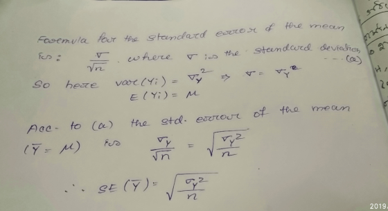 caror of the mean Foormula four the standard or where 2 is the stendard deviation where - -. ce = TB So here vwe (Yi) = TY El