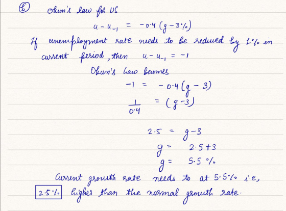 H oluns law for us - u-u, = - 0-4 (g-3%) unemployment rate needs to be seduued by Lºlo ein current period then u-u, = -1 Oku