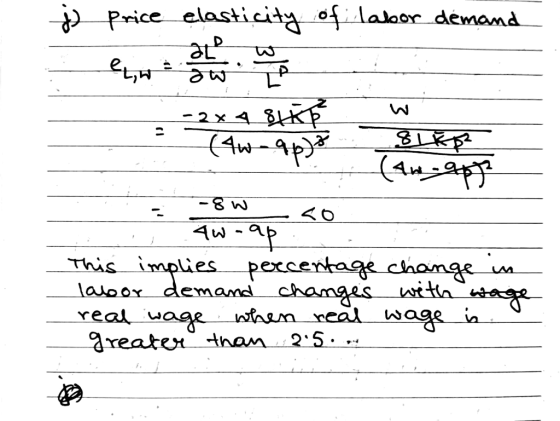 ja Price elasticity of labor demand - - 2x4 BHR (4w-ap) SLER (46,90T2 -ow so Aw-ap. This implies percentage change in labor d
